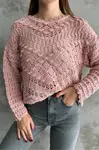 69491 Dewberry Patterned Openwork Knitwear Womens Sweater-POWDER