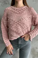 69491 Dewberry Patterned Openwork Knitwear Womens Sweater-POWDER