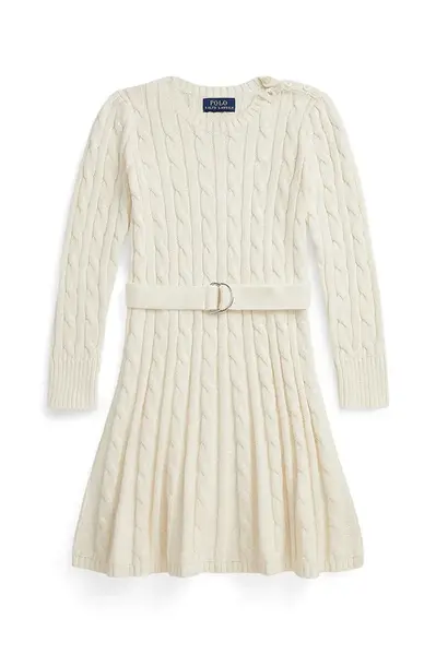 Dětské bavlněné šaty Polo Ralph Lauren béžová barva, mini, 312978859001