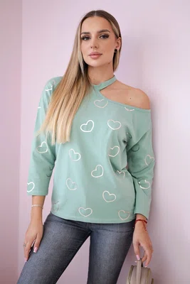 Halenka s potiskem srdce tmavě mátová