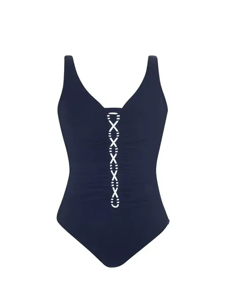 SUNFLAIR Jednodielne plavky  tmavomodrá / biela