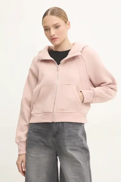 Mikina Answear.LAB dámska, ružová farba, s kapucňou, jednofarebná
