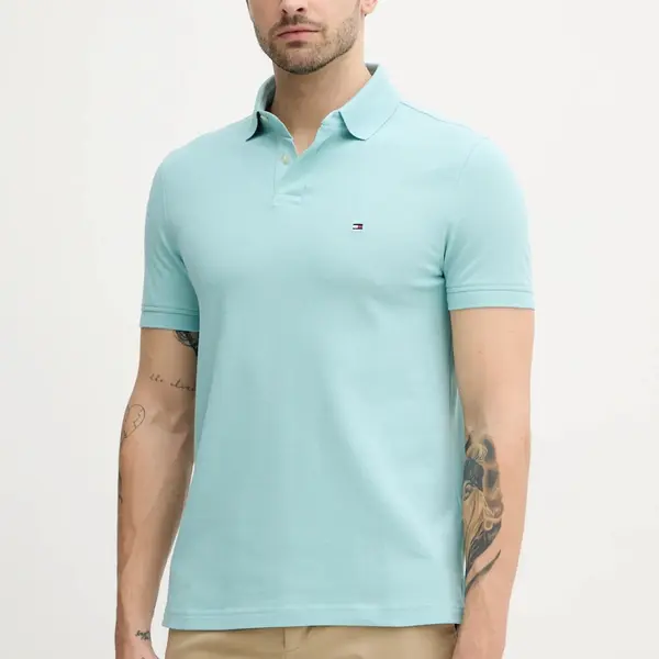 Polo tričko Tommy Hilfiger pánske, farba tyrkysová so vzorom MW0MW17770