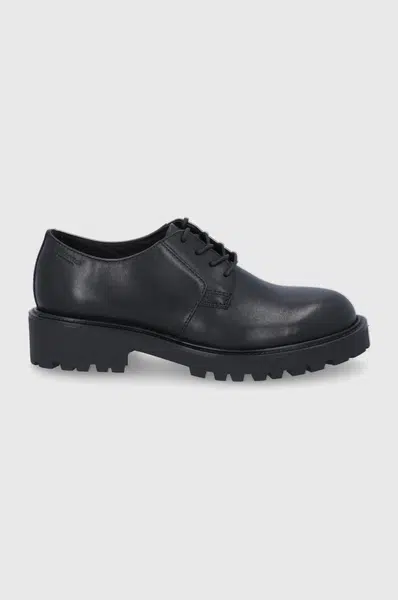 Kožené poltopánky Vagabond Shoemakers dámske, čierna farba, na plochom podpätku