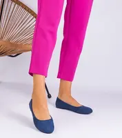 Gemre Navy blue women's suede ballet flats with a bow Ingera