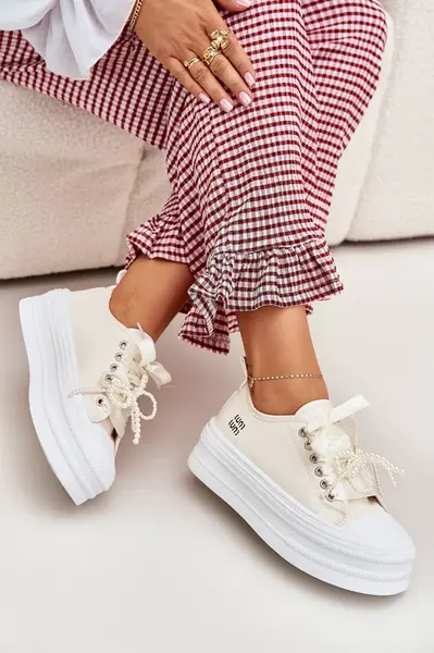 Boto Dámské Tenisky Na Platformě S Dekorativním Šněrováním Béžové Tivora