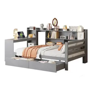 CHICFURN POSTEL 90/200 cm v šedé barvě s psacím stolem, policemi, zásuvkami a USB