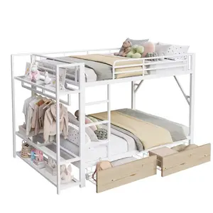 CHICFURN PATROVÁ POSTEL 140/200 cm v bílé barvě s LED osvětlením, 2 zásuvkami a policemi