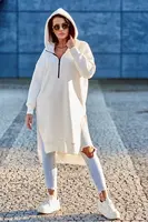 Zateplená mikina s rozparky na bocích ecru