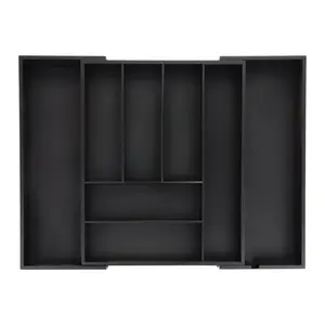 Relaxdays PŘÍBORNÍK Černý bambus MDF výsuvný 8 přihrádek 35 cm