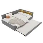 FLIEKS DENNÍ POSTEL 140x200cm Len USB-C LED Rozkládací Šedá
