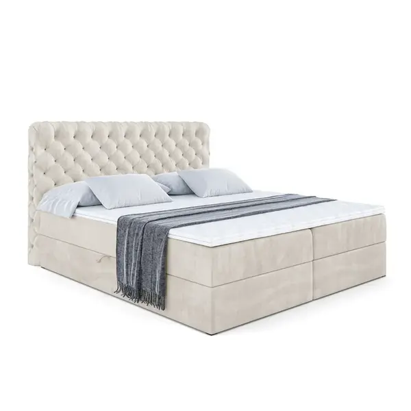 ALTDECOR AMERICKÁ postel s matrací H3 a lamelovým roštem – BOXI8 – 160 × 200 cm, ecru