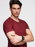 Ombre BASIC men's cotton classic tee shirt with a v-neck - maroon