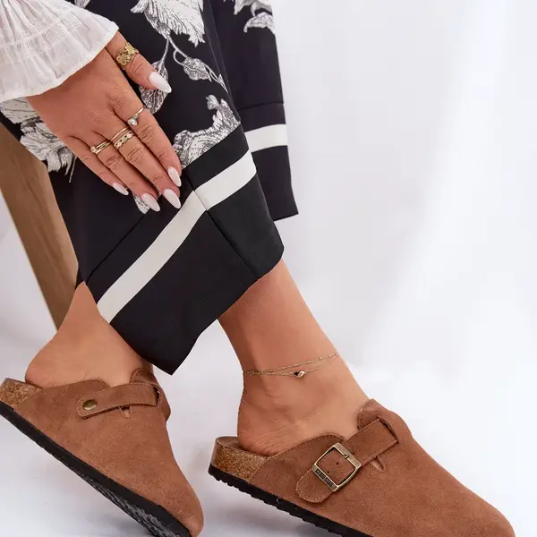 BIG STAR SHOES Semišové Klapky Chodaky Dámské S Přezkou Big Star