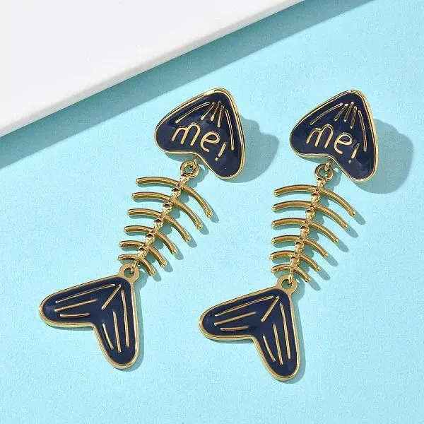 304 Stainless Steel Enamel Dangle Stud Earrings for Women