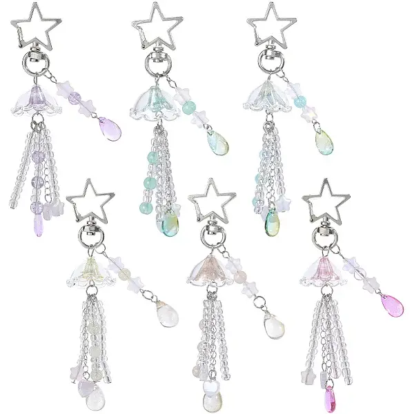 6Pcs 6 Styles Teardrop Acrylic & Glass Pendant Decoration
