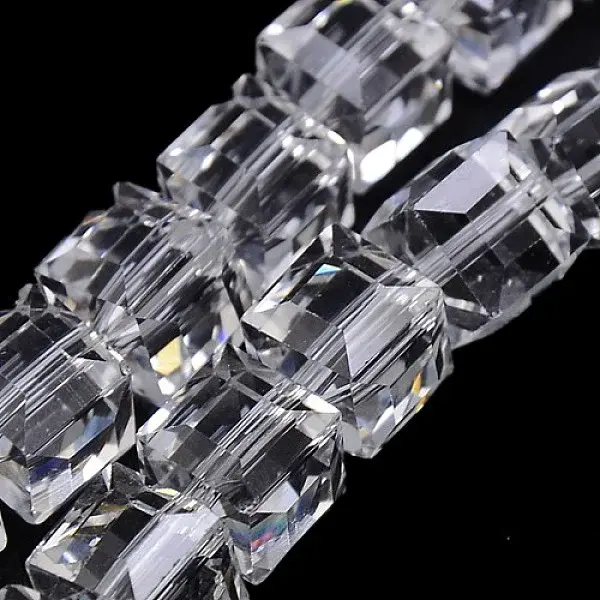 Faceted Cube Shaped Crystal Glass Beads Strands