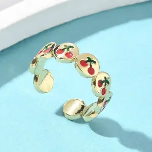 Brass Enamel Adjustable Cuff Rings for Women