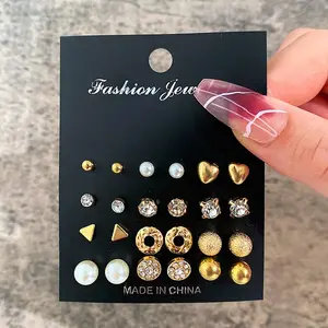 Alloy & Plastic Pearl & Rhinestone Earring Sets