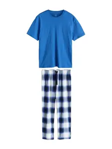 Next Dlhé pyžamo  modrá / tmavomodrá / biela