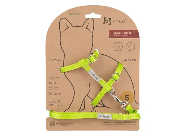 Amiplay Kšíry pro kočku s vodítkem Samba Neonově zelené | Postroje pro kočku - S