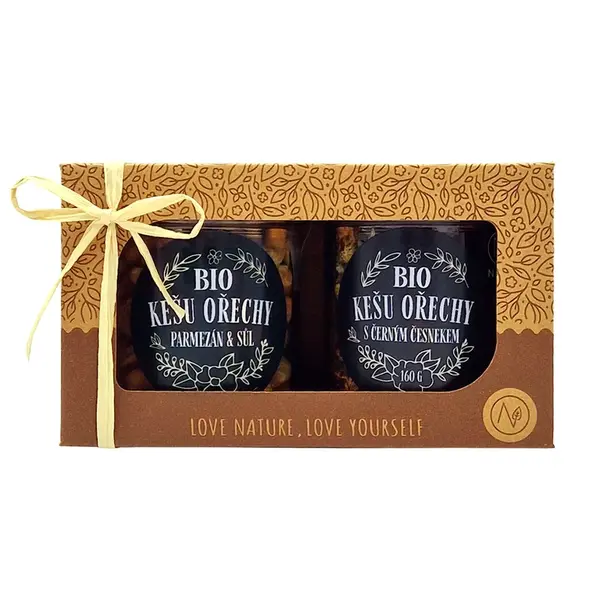 NATU Dárkový set BIO kešu ořechů deluxe II., 2 x 160 g