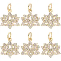 6Pcs Brass Micro Pave Clear Cubic Zirconia Charms