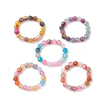 Dyed & Heated Round Natural Agate Beads Stretch Rings for Women