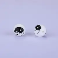 Printed Round with Yin-yang Pattern Silicone Focal Beads
