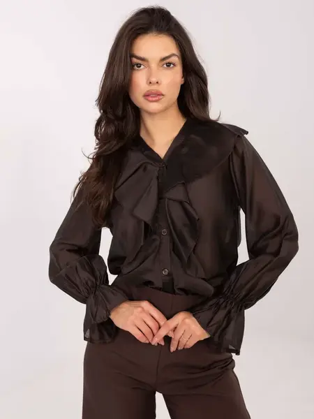 Tmavohnedá šifónová blúzka s volánmi