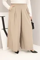 Kesi Włoski Dámské bavlněné kalhoty Plus Size s širokými nohavicemi a volným střihem fango