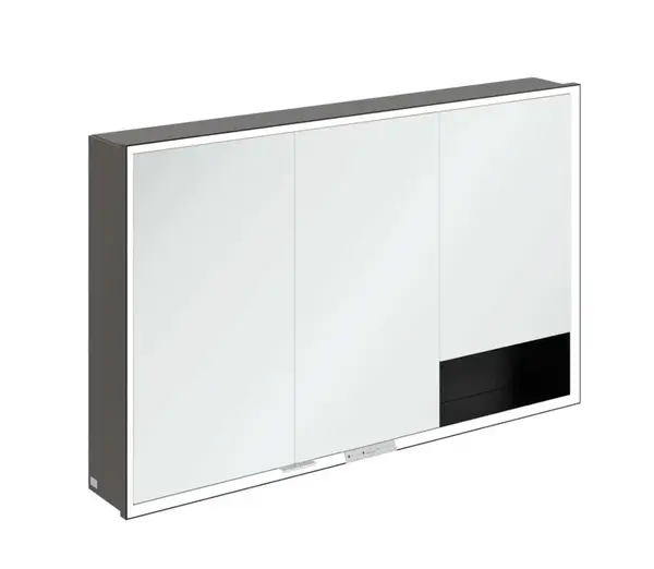 Villeroy & Boch My View+ - Zrcadlová skříňka s LED osvětlením 120x75x17 cm, 3 dvířka, matná černá B4811200
