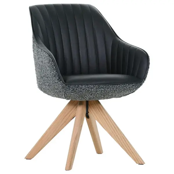 home24 ŽIDLE S PODRUČKAMI, žinylka, vzhled kůže, černá, barvy dubu