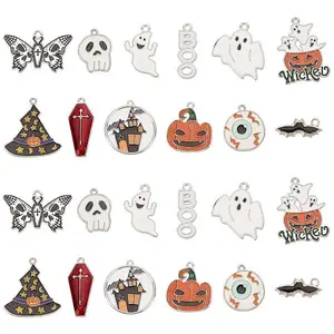 24Pcs 12 Styles Halloween Alloy Enamel Pendant