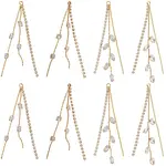 8Pcs 2 Styles Brass Micro Pave Clear Cubic Zirconia Tassel Chains Big Pendants