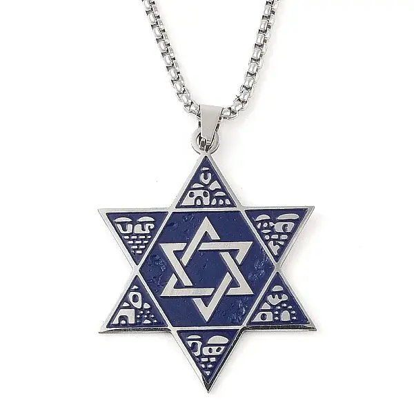 201 Stinless Steel Enamel Box Chain Star of David Pendant Necklaces