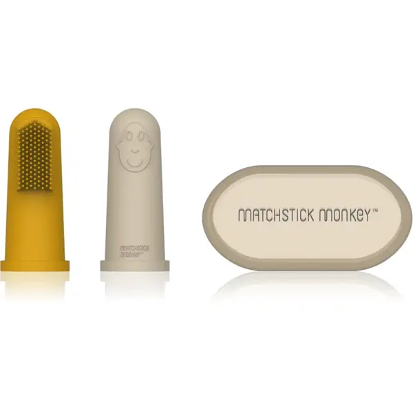 Matchstick Monkey Silicone Finger Toothbrush dětský zubní kartáček na prst s pouzdrem Yellow/ Beige 2 ks