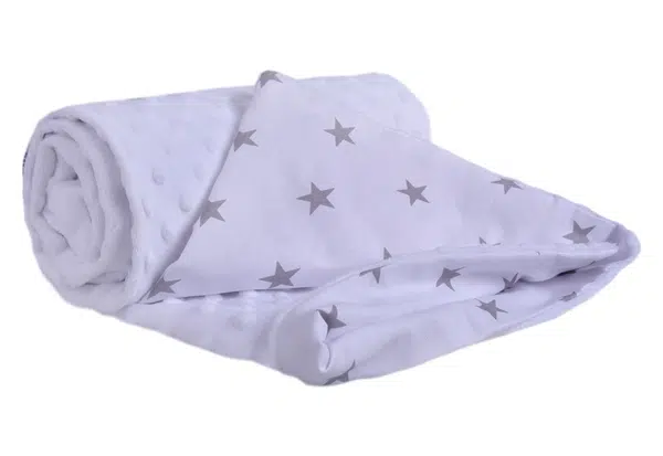 Medi Partners Blanket 75x100 cotton + minky – Gray stars on white + white minky