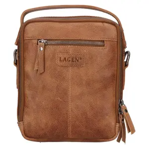 Pánska kožená taška cez rameno Lagen Plein - koňak