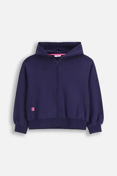 Dětská bavlněná mikina Coccodrillo tmavomodrá barva, s kapucí, s potiskem, EVERYDAY GIRL A