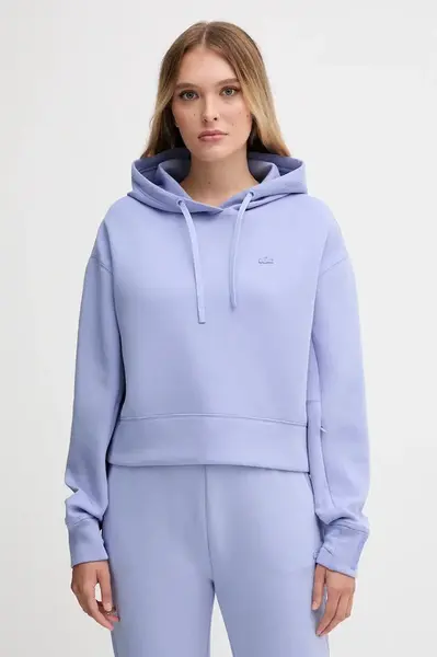 Mikina Lacoste dámská, modrá barva, s kapucí, hladká, SF0281