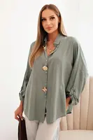 Kesi Włoski Dámské tričko s viskózou, ozdobnými knoflíky a límečkem khaki