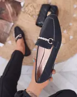 Resti Black women's moccasins with gold embellishment Suletta- Footwear