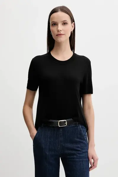 Hedvábné tričko United Colors of Benetton černá barva, 1ZRED10BK