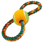 Hračka Dog Fantasy přetahovadlo osmička barevná bavlněná s tenisákem 25cm