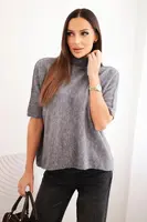 Kesi Włoski Dámsky sveter s krátkym rukávom vo voľnom strihu šedý