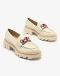 Resti Lacquered cream moccasins with colorful stones Sarin