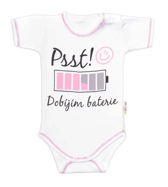Baby Nellys Body kr. rukáv s vtipným textem, Psst! Dobíjím baterie,vel. 62