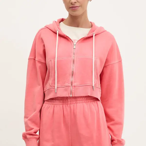 Bavlněná mikina Dkny dámská, růžová barva, s kapucí, hladká, DP5J9578