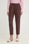 Kalhoty Sisley dámské, hnědá barva, jednoduché, high waist